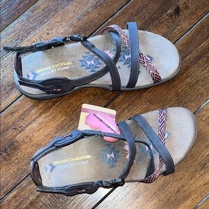 Skechers Brown & Pink Strappy Memory Foam Sandals